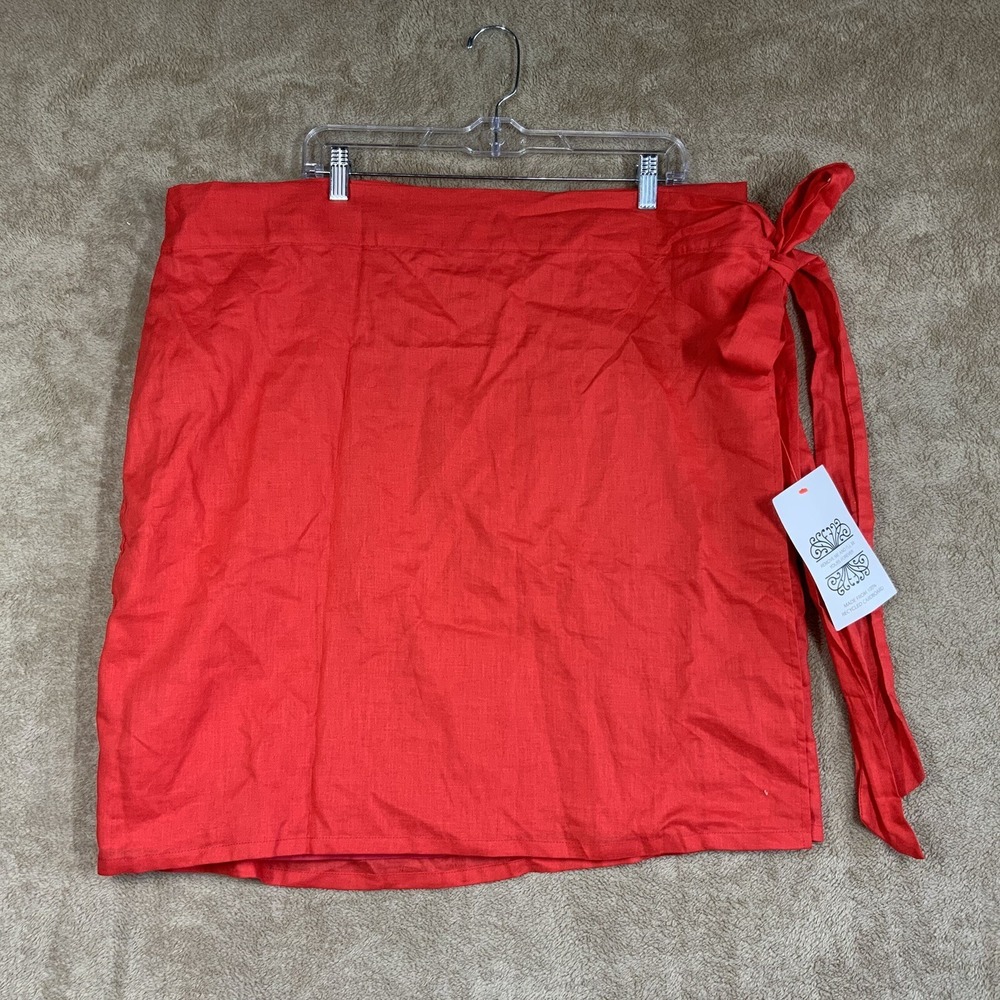 NEW Never Fully Dress Sz 20 Jaspre Wrap Skirt Orange Linen Cotton NWT‎
